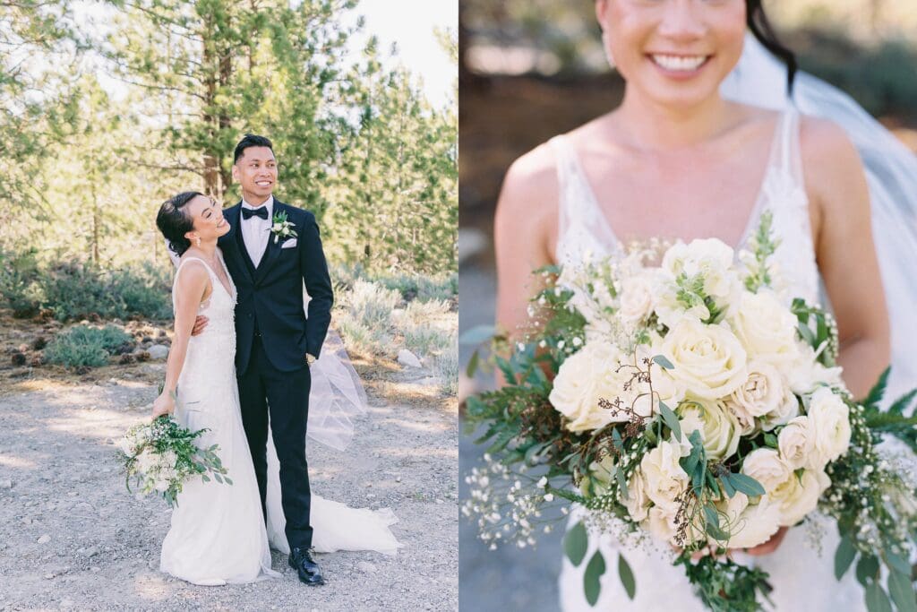 A bride and groom celebrate their wedding at Tannenbaum Lake Tahoe, beautifully photographed by a Tahoe wedding photographer.