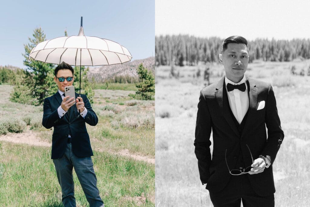 Groom getting ready for a first look in Lake Tahoe, captured by the photographer.