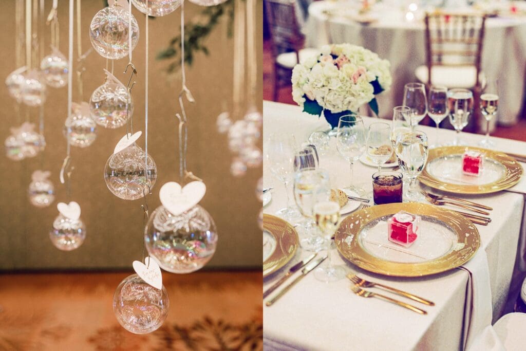 Wedding decor at The Ritz-Carlton, Lake Tahoe winter wedding ballroom