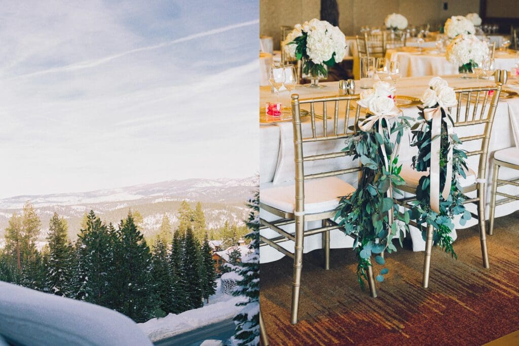 Wedding decor at The Ritz-Carlton, Lake Tahoe winter wedding ballroom