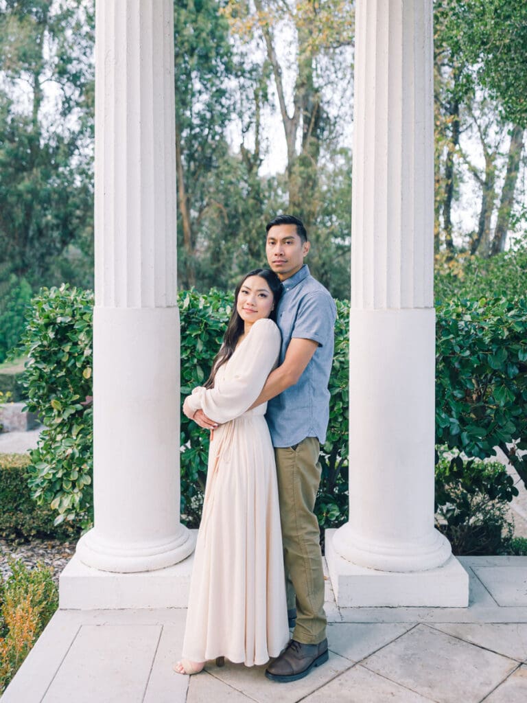 A romantic Villa Montalvo engagement session in San Francisco, showcasing a couple's love amidst stunning landscapes.